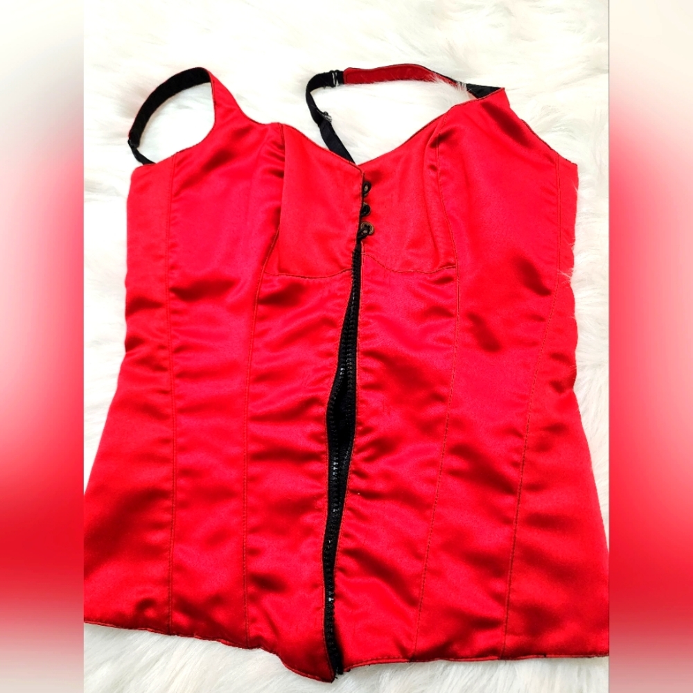 Vintage Reversible Red Black Satin Corset